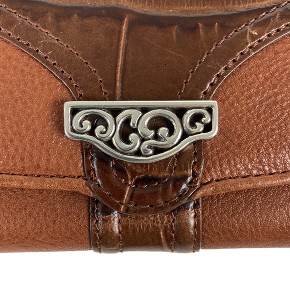 Brighton Brown Leather Fold Over Snap Clutch Wallet - Picture 2 of 13